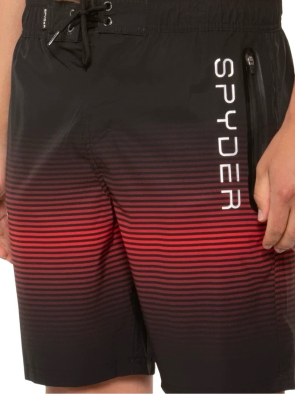 Spyder Swim Double Ombre Stripe 9” E-Board Shorts Black Orange Red NWT